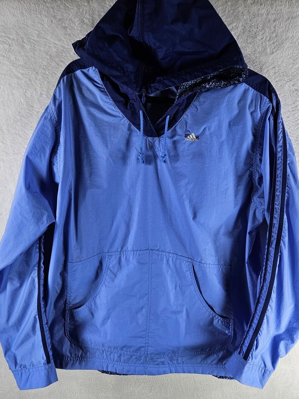 Vintage 90s Adidas Three Stripes Windbreaker Hoodie Royal Blue Men's Size Large